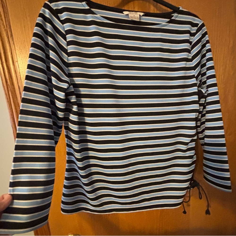 MICHAEL KORS Women’s Blouse Stripes 3/4 Sleeve Polyester Pull Over EUC Med - Picture 3 of 11